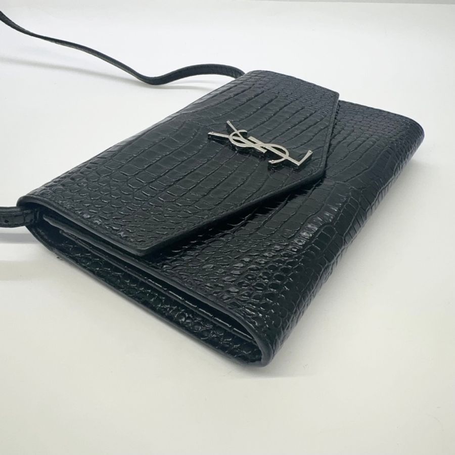 🌈 特惠 🌈 YSL 黑色鱷壓牛皮銀扣下蓋Uptown woc/-1