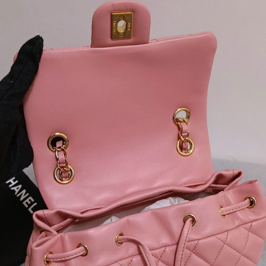 Chanel香奈兒粉色後背包雙肩背包-17