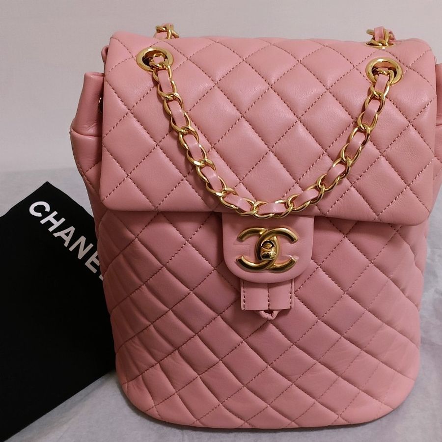 Chanel香奈兒粉色後背包雙肩背包-24