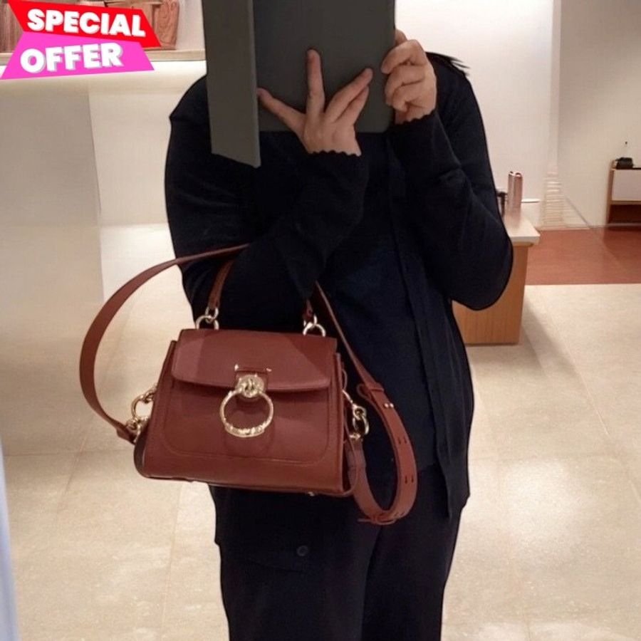 🌿春季限時降價🌿Chloe 小款 粒面小牛皮Tess Day 包 櫻桃酒棕色-0