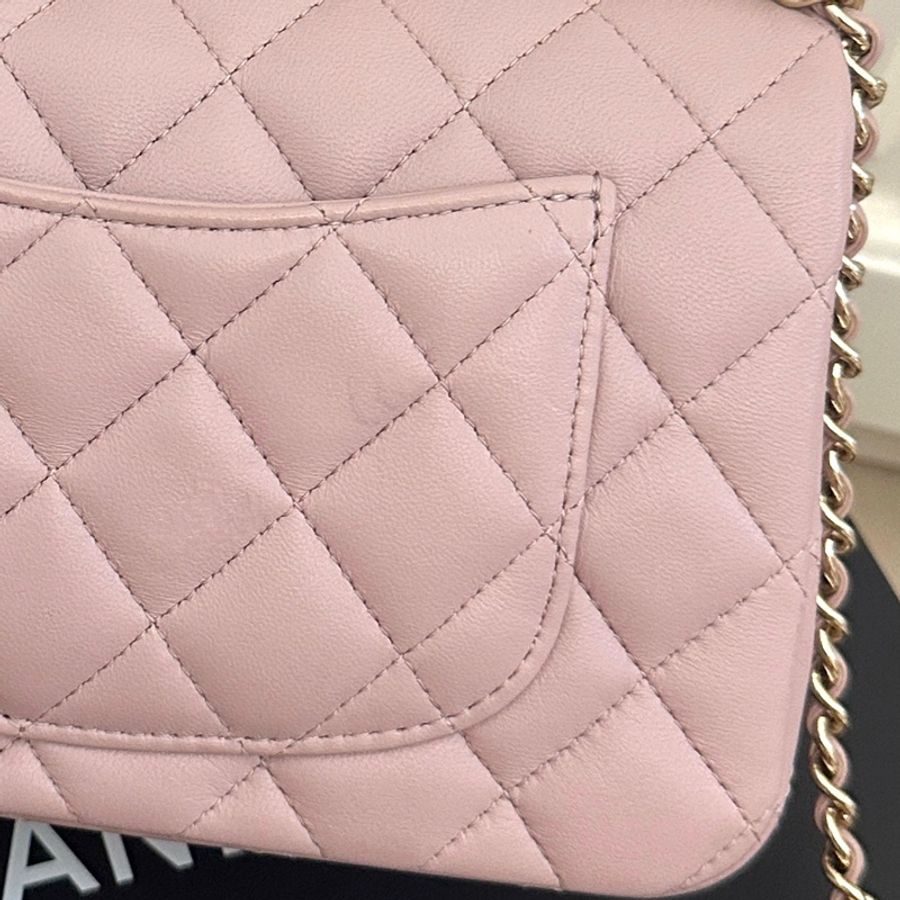 chanel 24P超美粉色mini cf 有手柄 接近全新!!-13