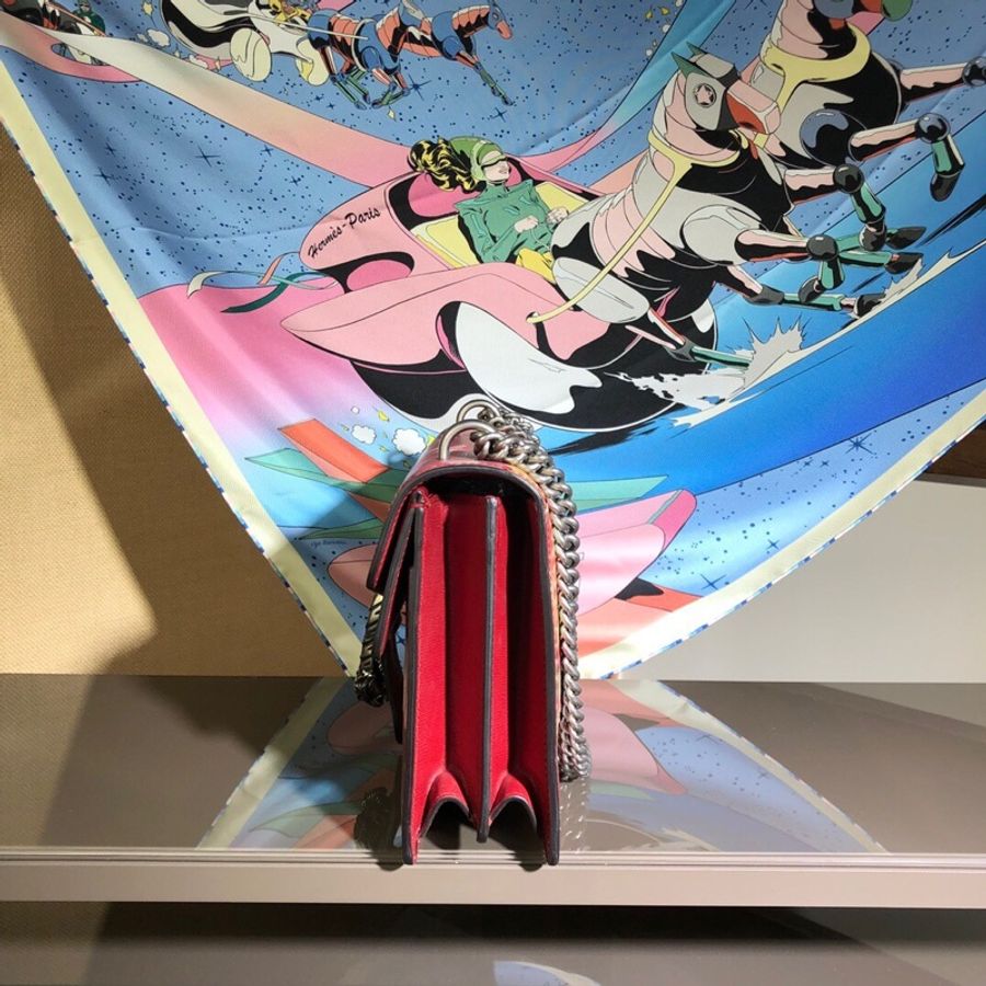 Gucci 古馳 紅色花賁系列酒神中號單肩斜挎鏈條女包-2