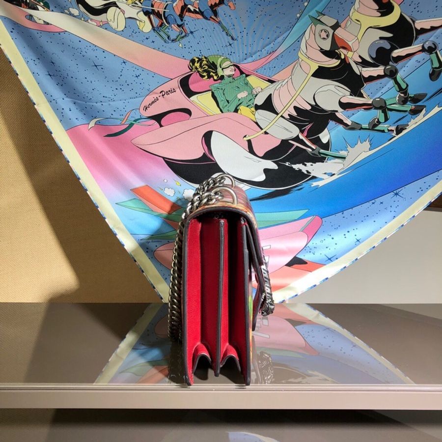 Gucci 古馳 紅色花賁系列酒神中號單肩斜挎鏈條女包-3