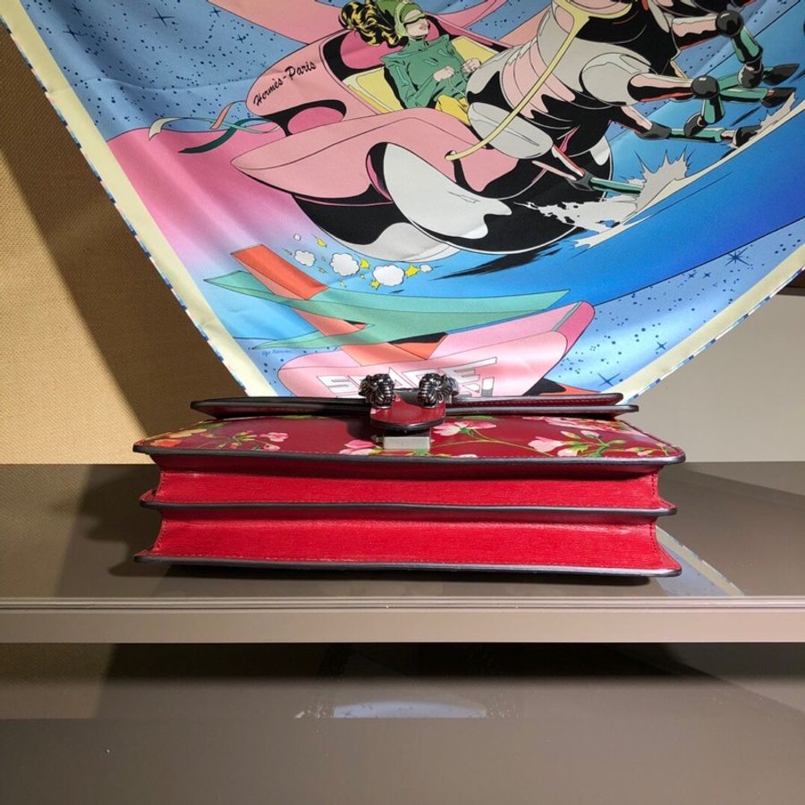 Gucci 古馳 紅色花賁系列酒神中號單肩斜挎鏈條女包-4