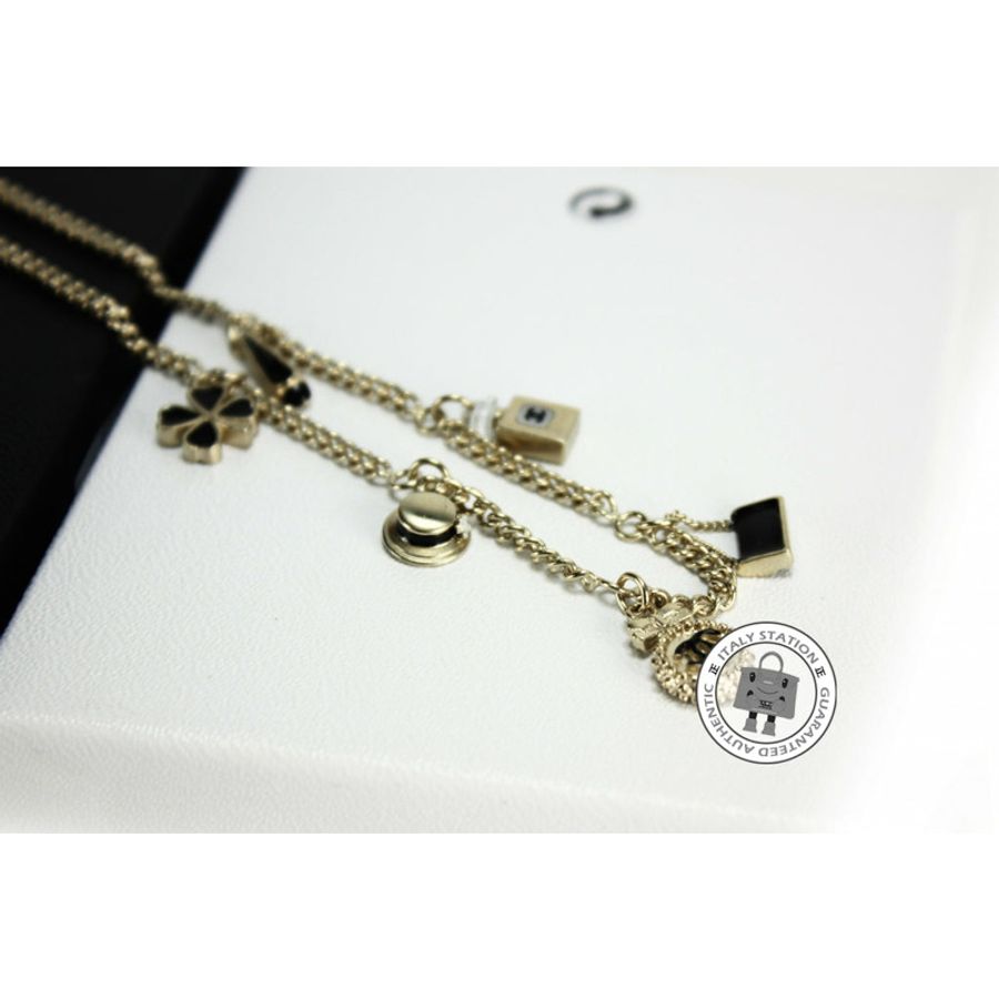 Chanel A61360 Tba With 6 Charms Black With Gold Metal Necklace Ghw-0