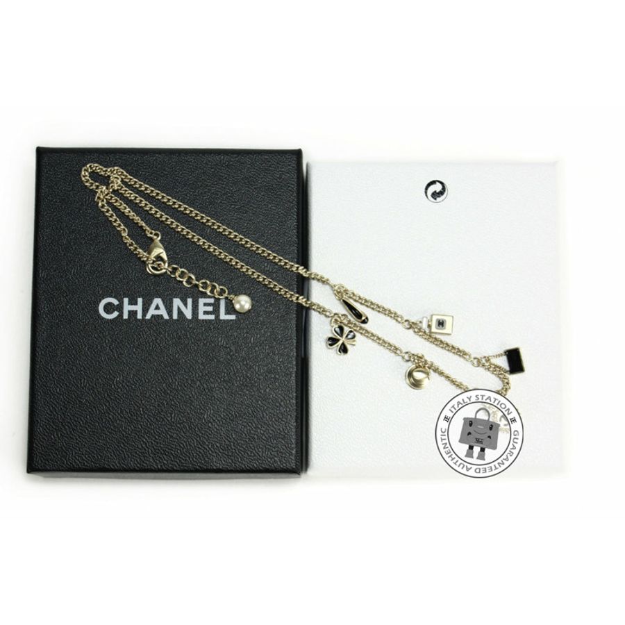 Chanel A61360 Tba With 6 Charms Black With Gold Metal Necklace Ghw-3
