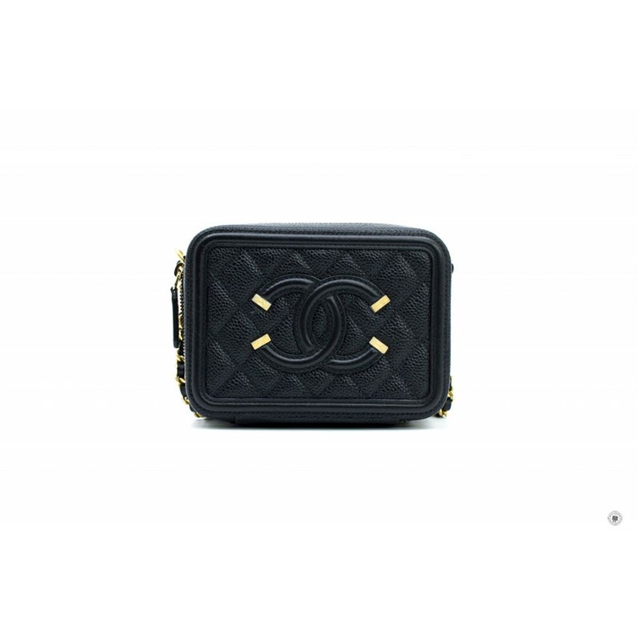 Chanel A84452 Y06542 CC Filigree Vanity Clutch With Chain Black / 94305 Caviar Shoulder Bags Ghw-0