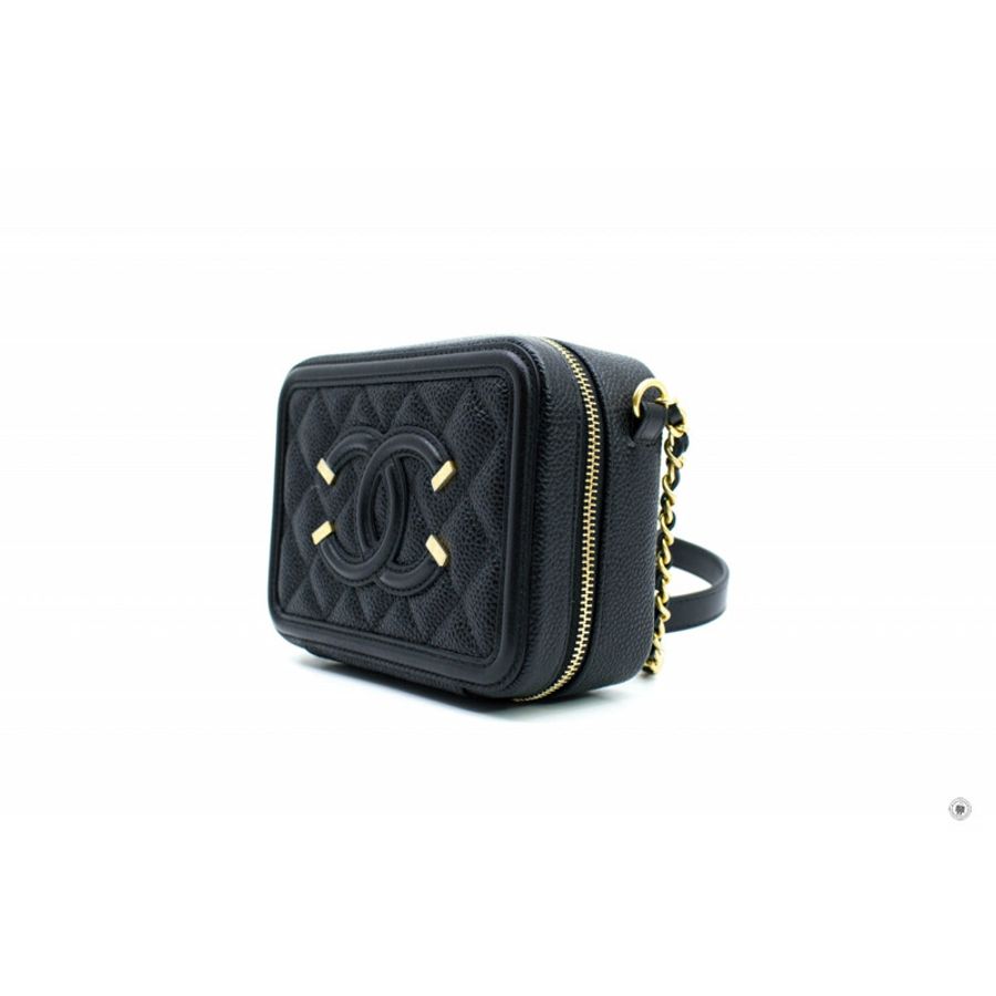 Chanel A84452 Y06542 CC Filigree Vanity Clutch With Chain Black / 94305 Caviar Shoulder Bags Ghw-1