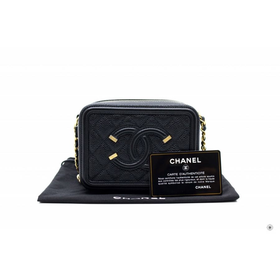 Chanel A84452 Y06542 CC Filigree Vanity Clutch With Chain Black / 94305 Caviar Shoulder Bags Ghw-8
