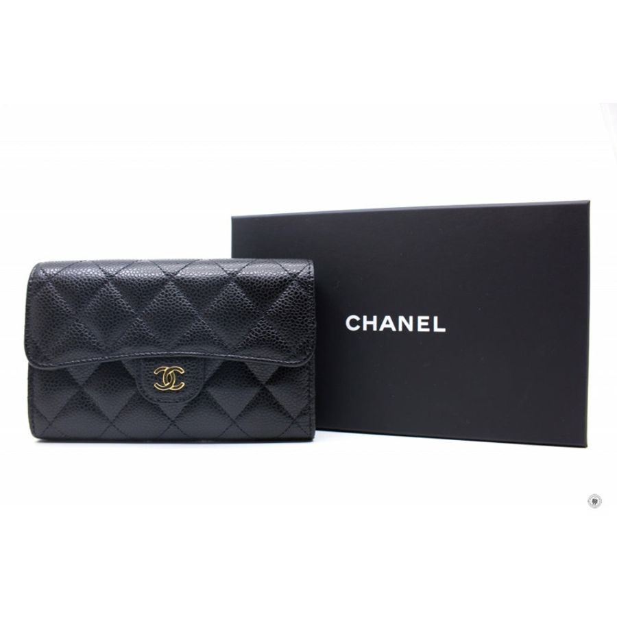 Chanel AP0232 Y01864 Classic Flap Wallet Black / C3906 Caviar Short Wallet Ghw-17