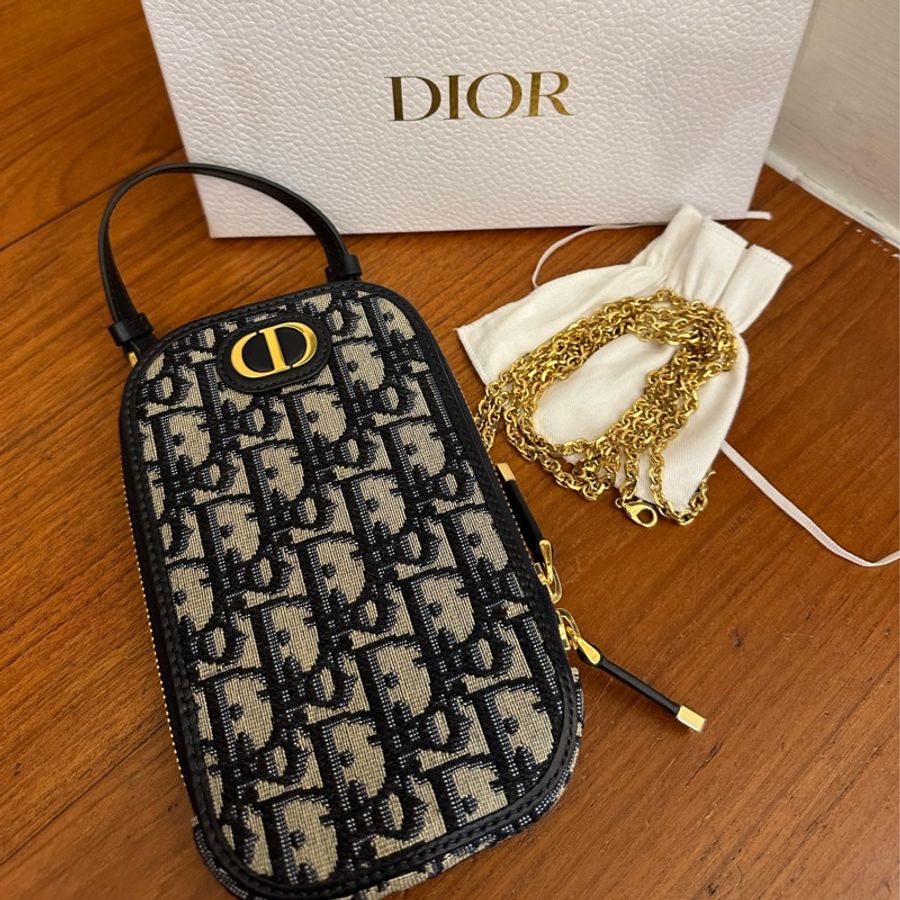 DIOR 藍色緹花直式手機包-0