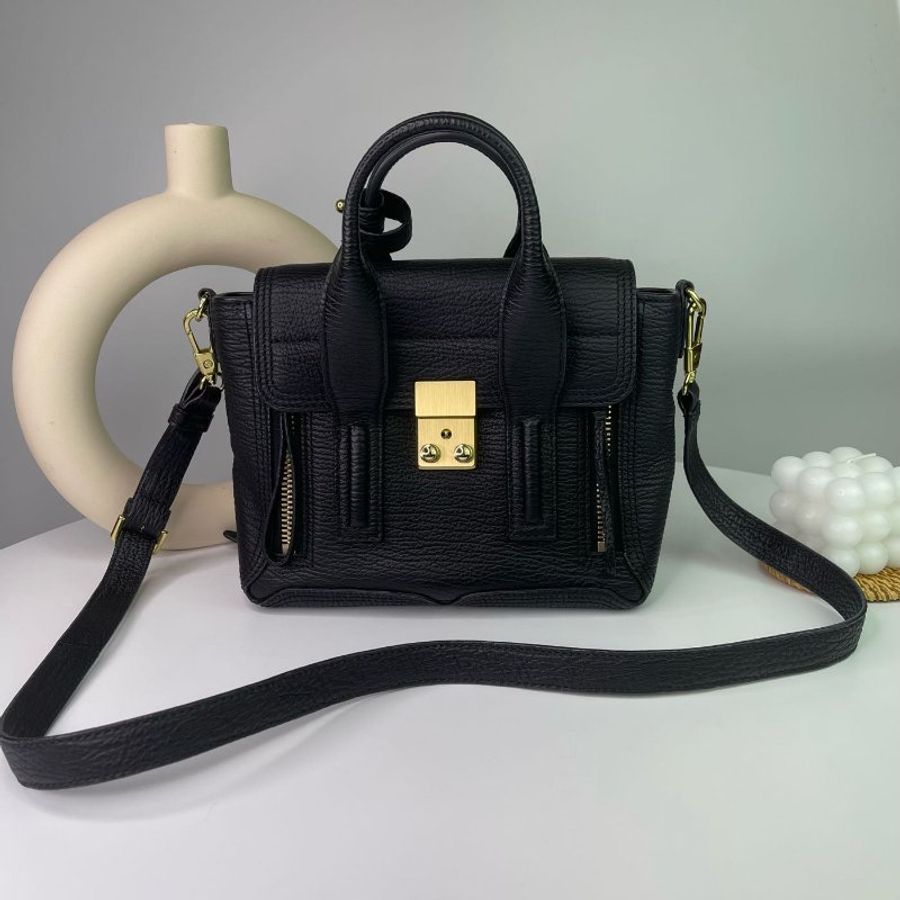 3.1 phillip Lim pashli mini stachel 拉鍊 肩背 手提 兩用包 黑色 金扣-0