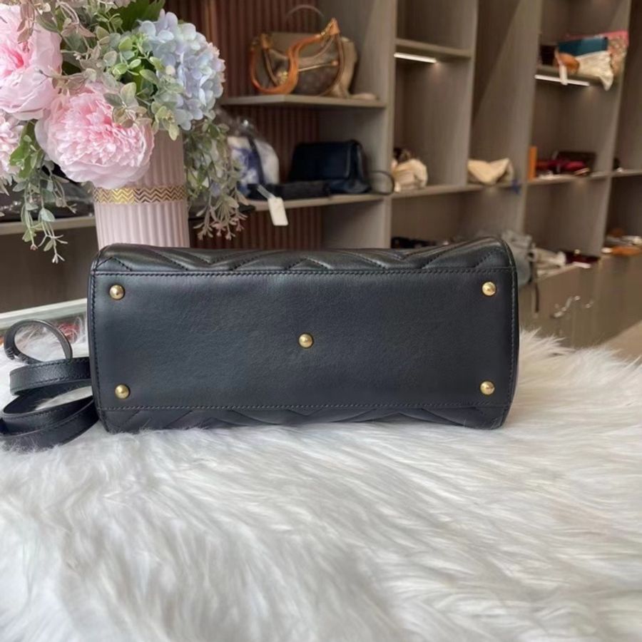 Gucci 黑金marmont手提包帶肩帶可調節-3