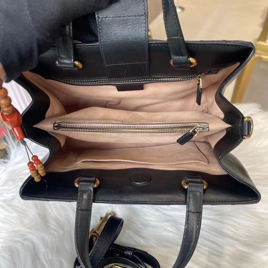 Gucci 黑金marmont手提包帶肩帶可調節-5