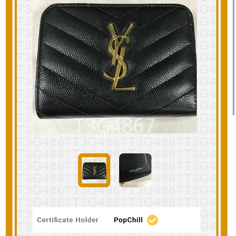YSL魚子醬牛皮V字縫線 拉鍊中夾-8