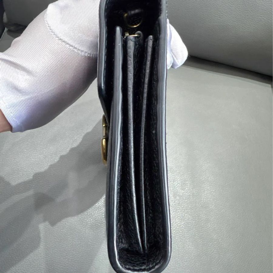 Gucci Marmont woc黑金牛皮荔枝紋鏈條包-13
