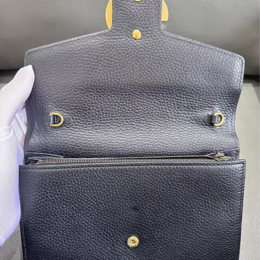 Gucci Marmont woc黑金牛皮荔枝紋鏈條包-14