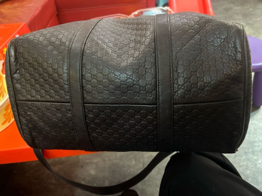 GUCCI Guccissima 牛皮壓紋手提/斜背二用波士頓包(黑色)-6