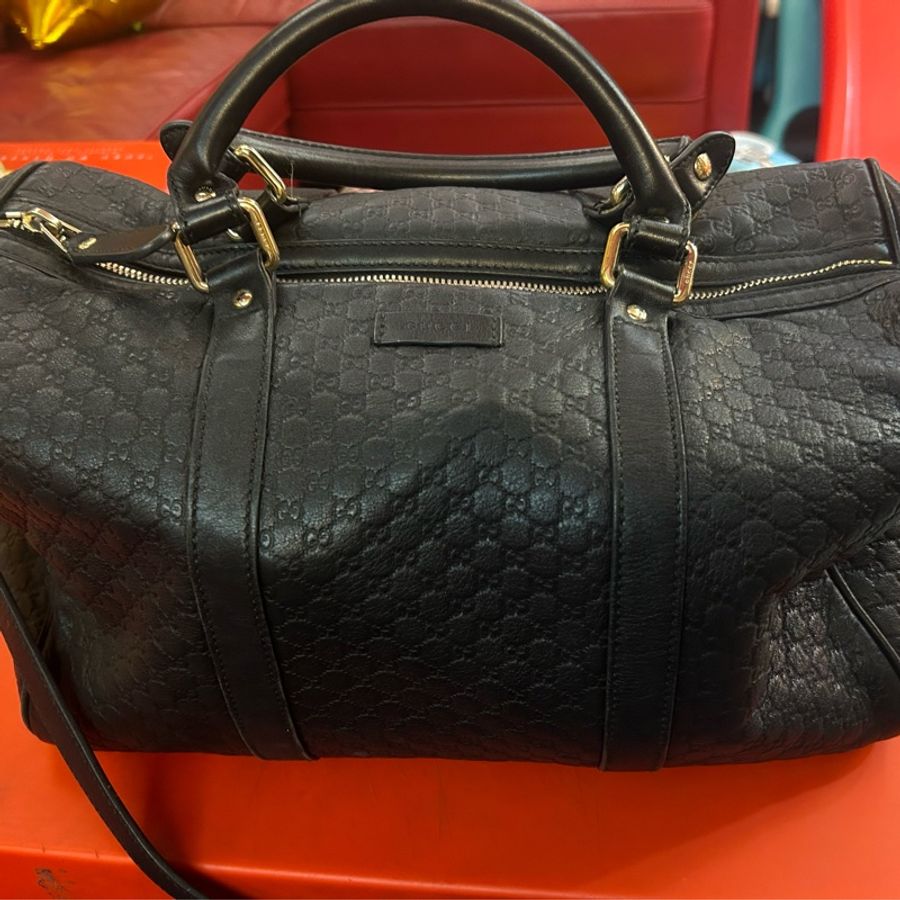 GUCCI Guccissima 牛皮壓紋手提/斜背二用波士頓包(黑色)-10