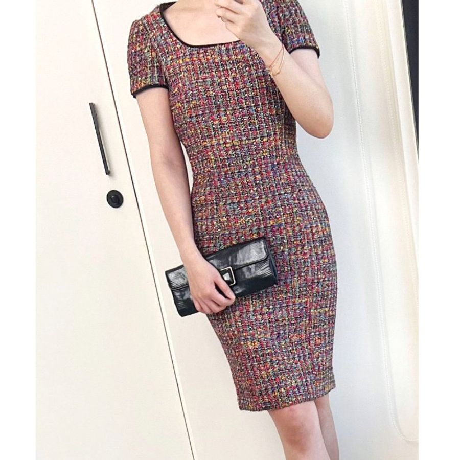 全新 / MOSCHINO 小香風彩豔毛呢短袖洋裝-0