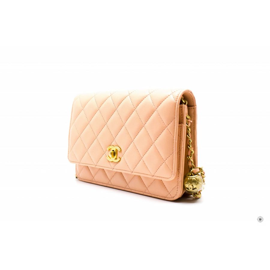 Chanel AP1450 B02916 Pearl Crush Wallet ON Chain Woc  Apricot / NG119 Lambskin Shoulder Bags Gbhw-1