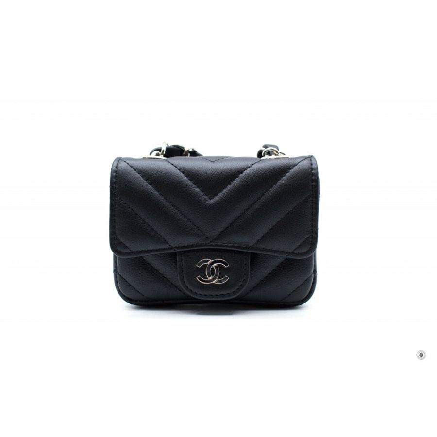 Chanel AP2305 B07199 Classic Chevron Belt Bag Black / 94305 Calfskin Shoulder Bags Shw-0