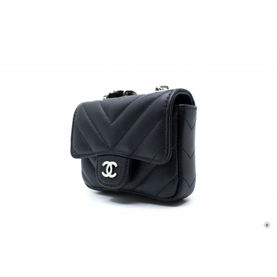 Chanel AP2305 B07199 Classic Chevron Belt Bag Black / 94305 Calfskin Shoulder Bags Shw-1