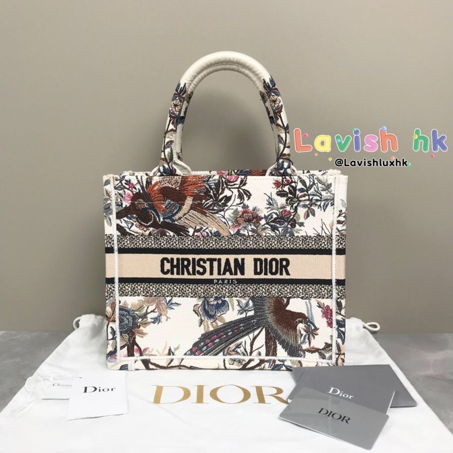 DIOR(限量款)花卉喜鵲圖案 刺繡托特包 小號-0