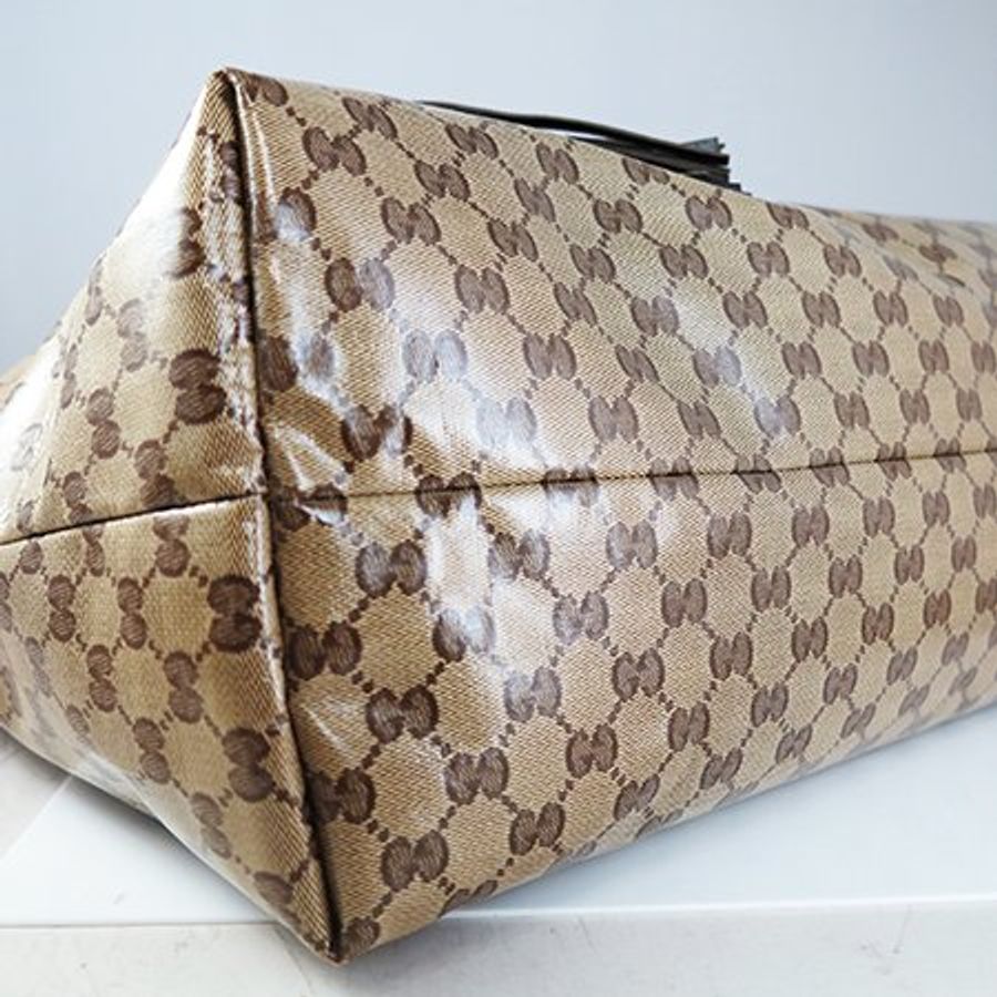 GUCCI 咖啡色竹節流蘇 Crystal PVC購物包 354366-3