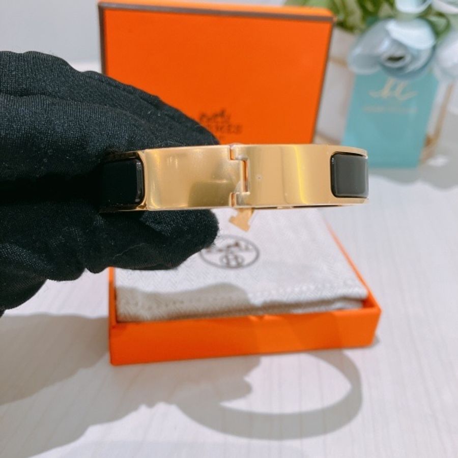 愛馬仕黑金色手環 Hermes Clic H Bracelet Pm Size Black X Gold-5