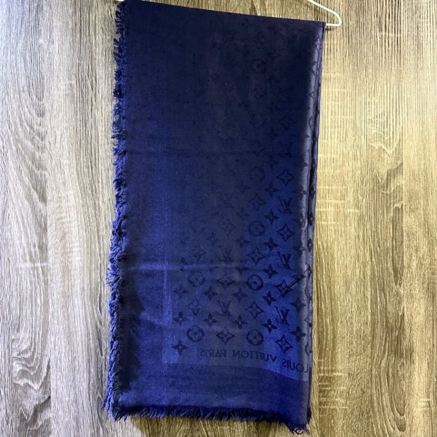 【美收精品】LV M72412 經典Monogram花紋羊毛混絲披肩/圍巾 (深夜藍) A-10-1