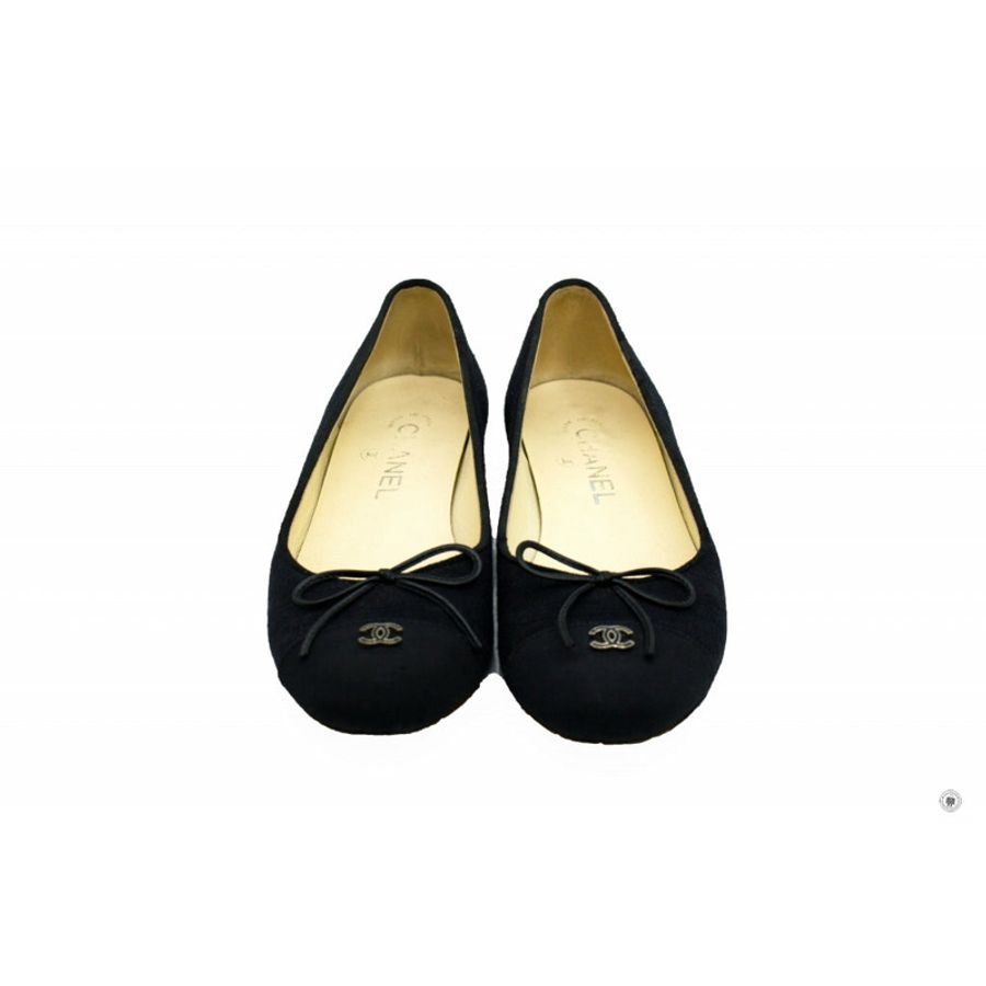 Chanel Ballerinas Black Fabric 37.5 Flat-0