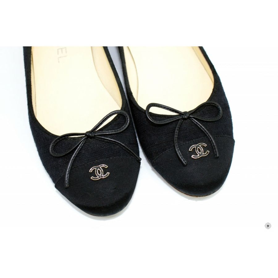 Chanel Ballerinas Black Fabric 37.5 Flat-1
