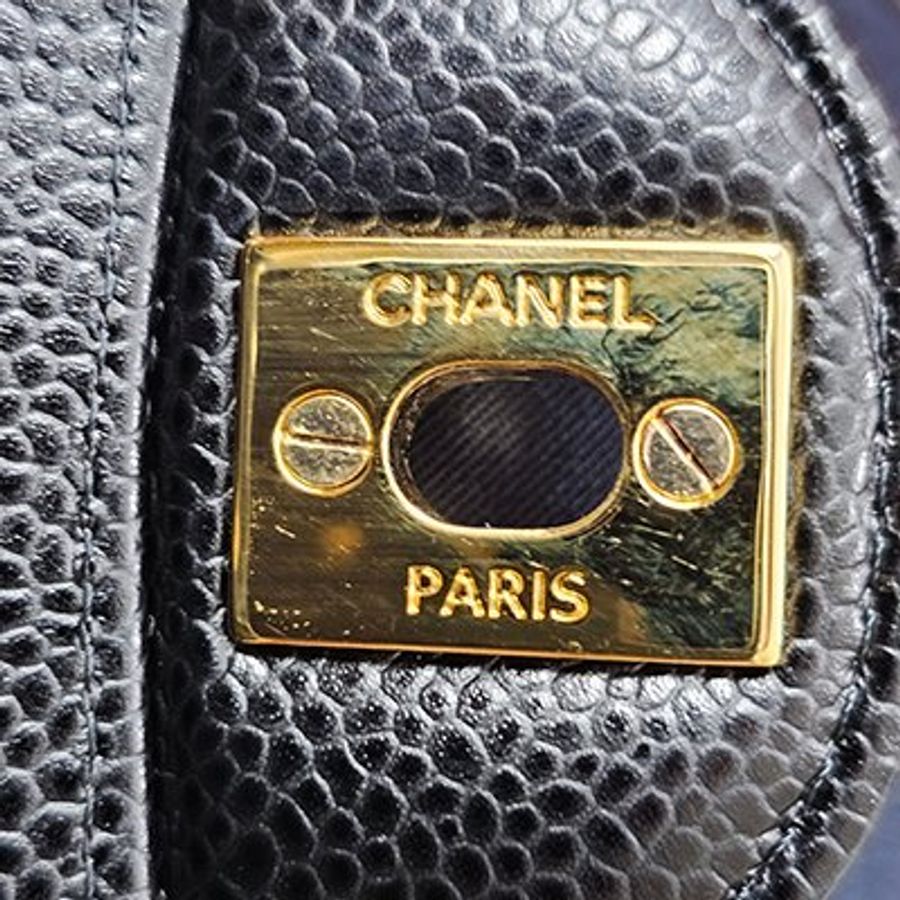 已售出*CHANEL黑色荔枝紋牛皮COCO 11.12 金釦25CM鏈帶兩用包 A01112-7