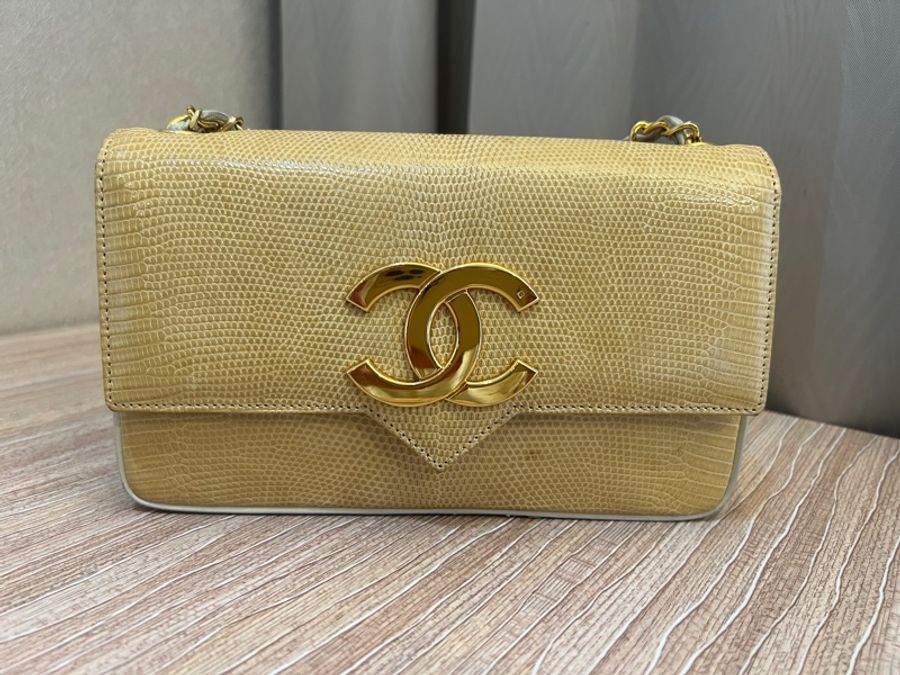 香奈兒Chanel 絕版蜥蜴皮大Logo-0