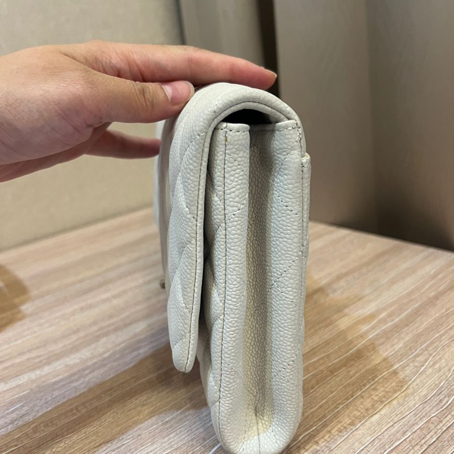 香奈兒Chanel 銀扣 白荔枝皮 timeless 手提肩揹腋下包-8
