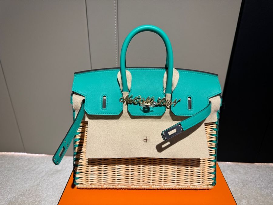 hermes birkin picnic birkin 25 野餐包 藍盒子 6w薄荷綠-7