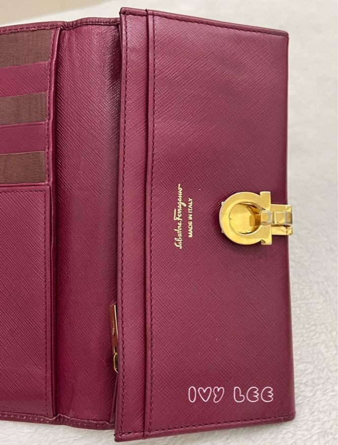 Salvatore Ferragamo 酒紅色 精品長夾 二手精品-28