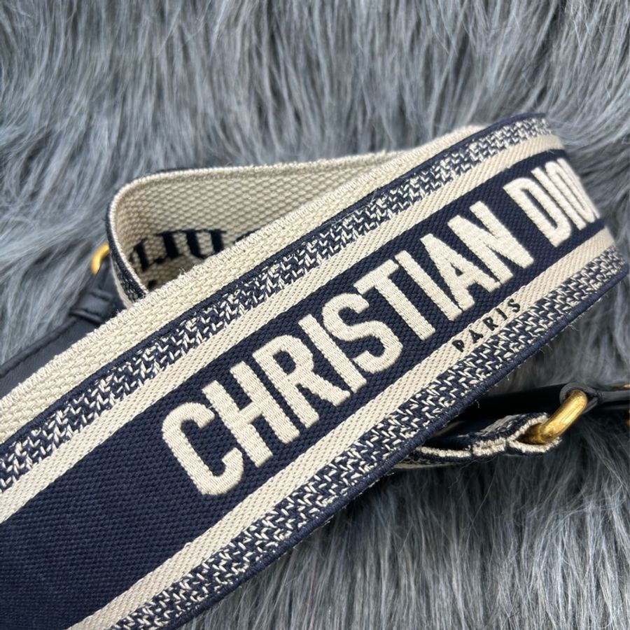 Christian Dior S8557 CBTE LOGO 深藍帆布 刺繡 老花 字紋 原花 金釦 替換帶 肩背帶 斜背帶 加長帶-13