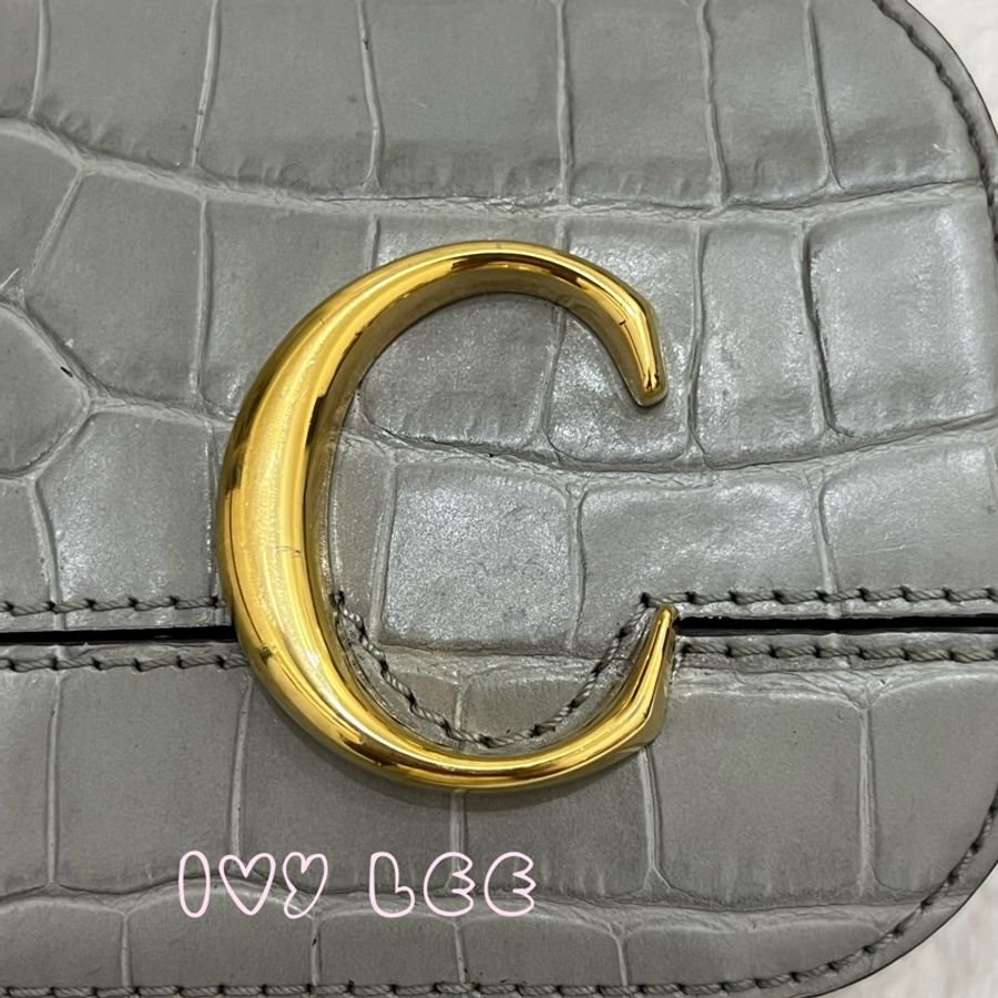 CHLOÉ mini Vanity crossbody bag 質感灰 鱷魚壓紋小牛皮 肩背包 斜背包 二手精品-6