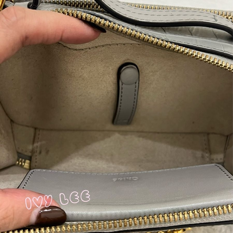 CHLOÉ mini Vanity crossbody bag 質感灰 鱷魚壓紋小牛皮 肩背包 斜背包 二手精品-8