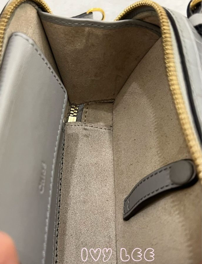 CHLOÉ mini Vanity crossbody bag 質感灰 鱷魚壓紋小牛皮 肩背包 斜背包 二手精品-10