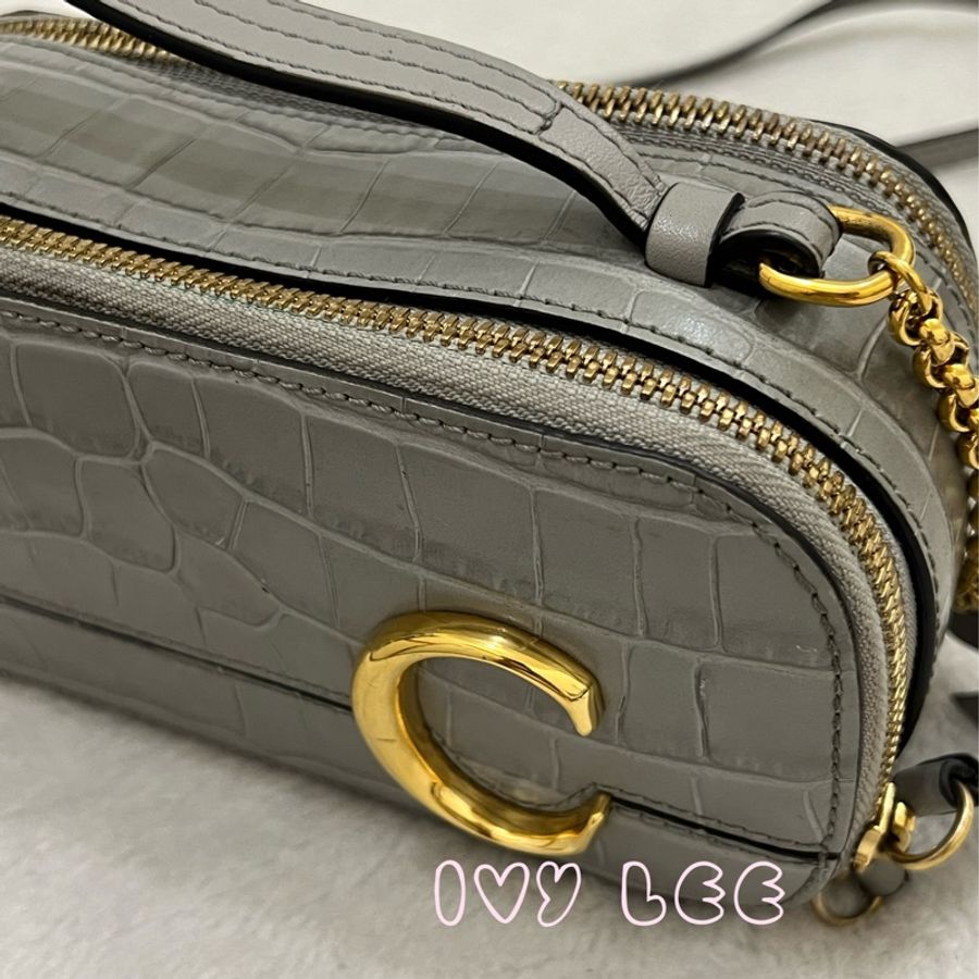 CHLOÉ mini Vanity crossbody bag 質感灰 鱷魚壓紋小牛皮 肩背包 斜背包 二手精品-16