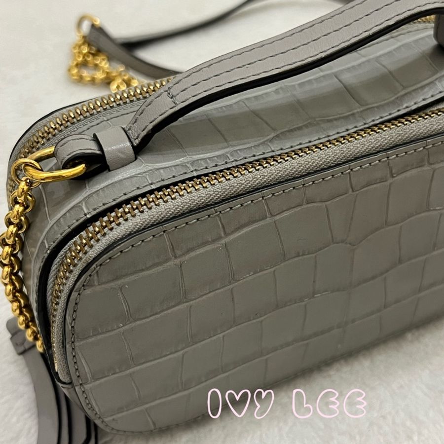 CHLOÉ mini Vanity crossbody bag 質感灰 鱷魚壓紋小牛皮 肩背包 斜背包 二手精品-17