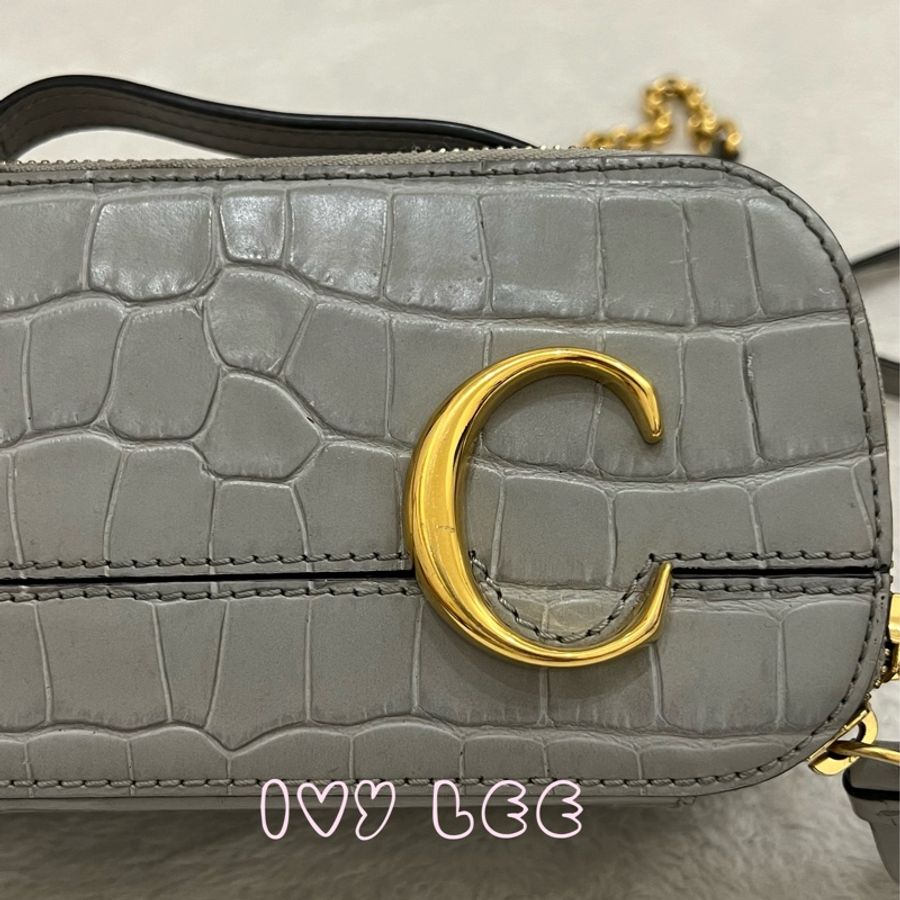 CHLOÉ mini Vanity crossbody bag 質感灰 鱷魚壓紋小牛皮 肩背包 斜背包 二手精品-32