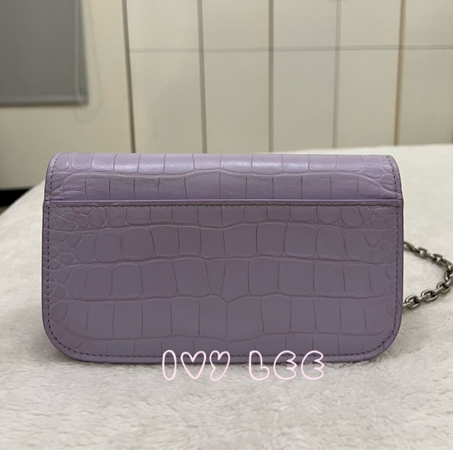 BALENCIAGA 688894 WOC 銀扣肩背包 斜背包 薰衣草紫鱷魚壓紋小牛皮 二手精品-1