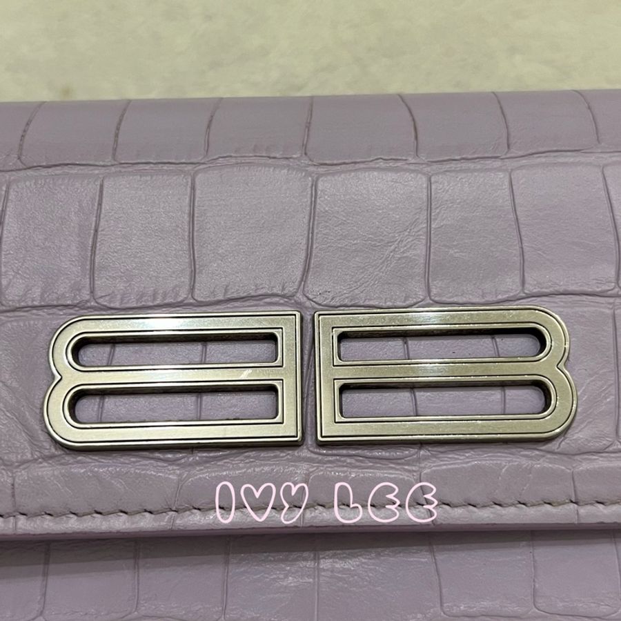 BALENCIAGA 688894 WOC 銀扣肩背包 斜背包 薰衣草紫鱷魚壓紋小牛皮 二手精品-3