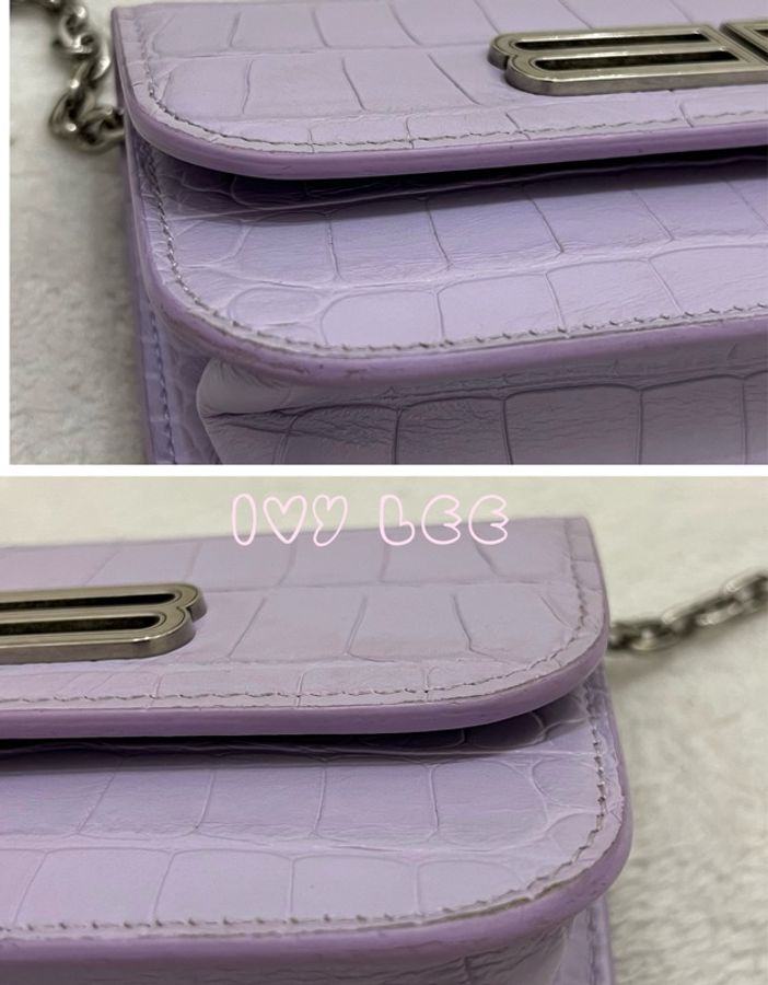 BALENCIAGA 688894 WOC 銀扣肩背包 斜背包 薰衣草紫鱷魚壓紋小牛皮 二手精品-14