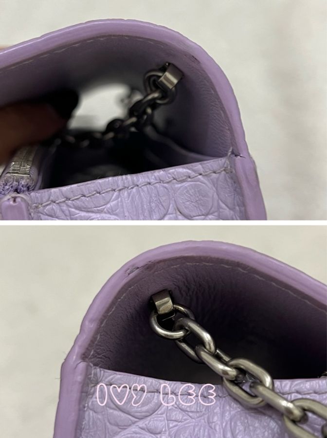 BALENCIAGA 688894 WOC 銀扣肩背包 斜背包 薰衣草紫鱷魚壓紋小牛皮 二手精品-19
