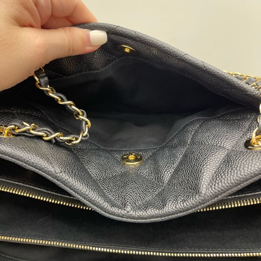 Chanel黑金荔枝雙鏈肩揹包 豆腐包 托特包 購物包-4